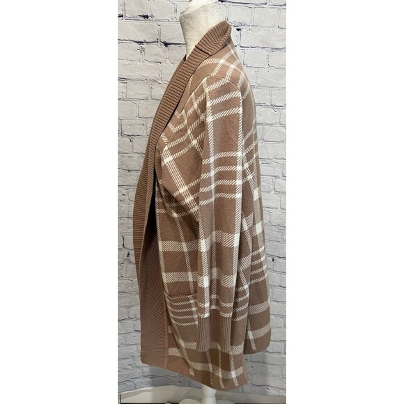 Isaac Mizrahi Live! QVC Pattern Jacquard Cozy Cardigan Cappuccino Plaid 1X - Picture 4 of 7